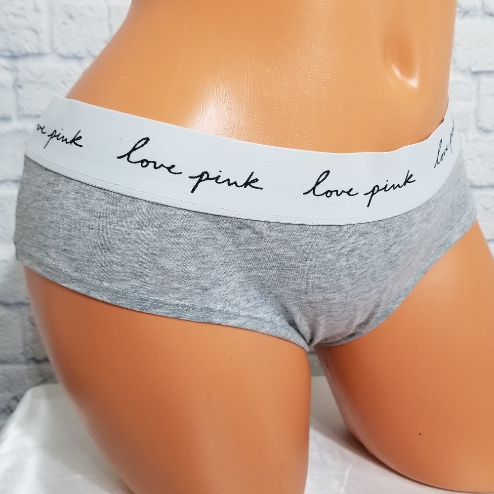 PINK Victoria's Secret Logo Grey Hipster Panty Large New - Picture 8 of 12